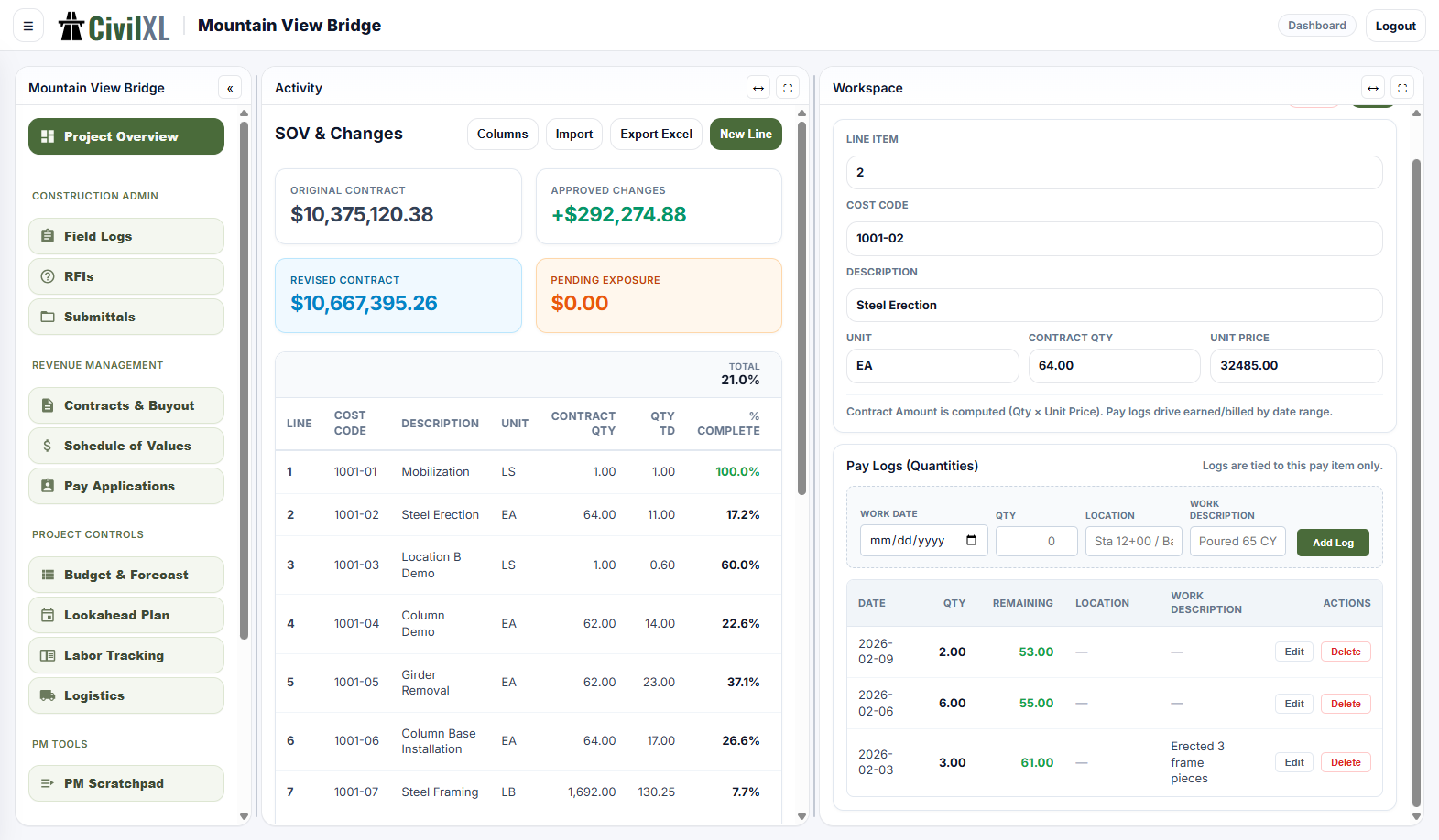 Schedule of values — screenshot pending